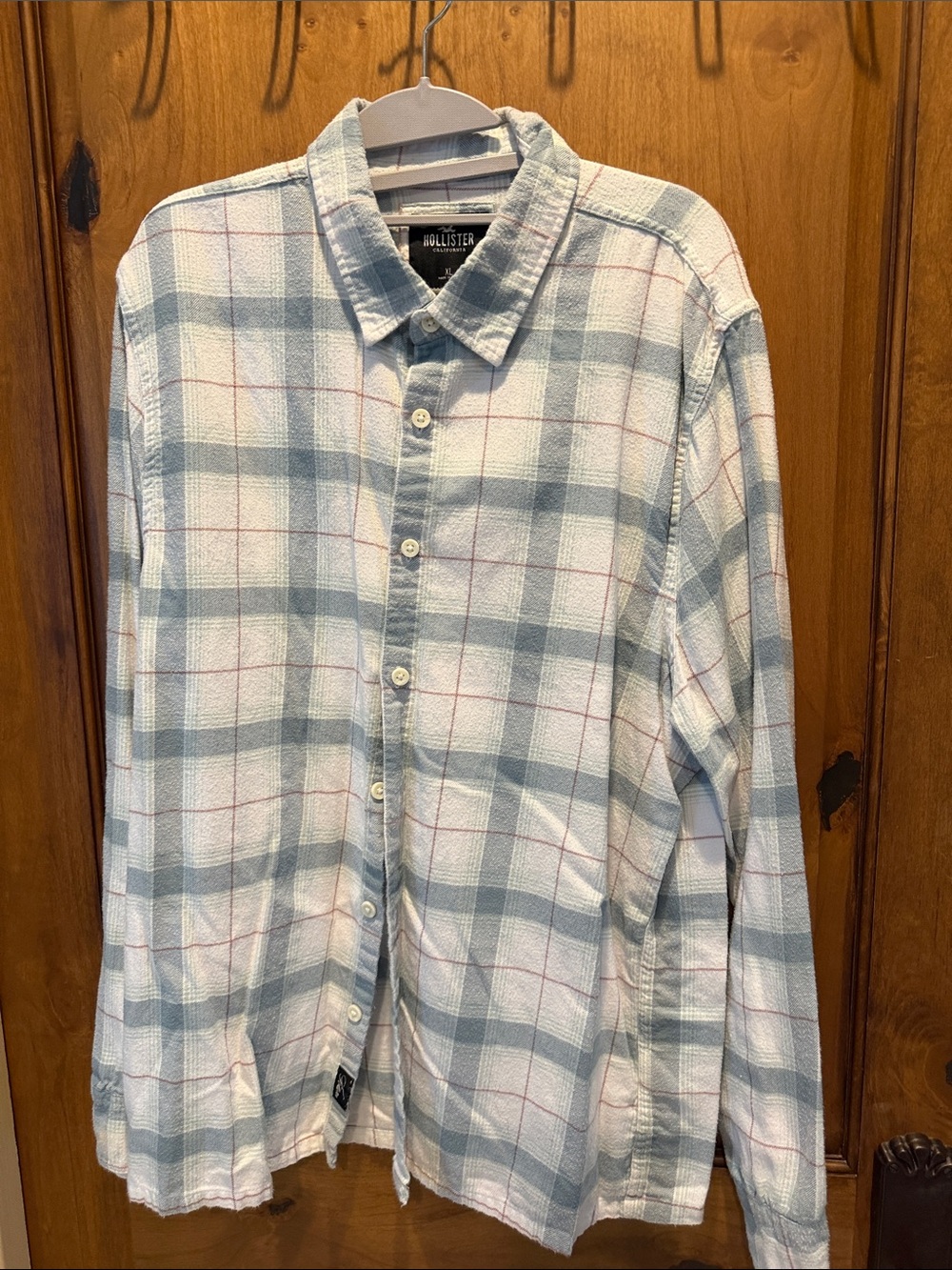 Hollister Soft Blue & White Plaid Long-Sleeve Flannel Shirt